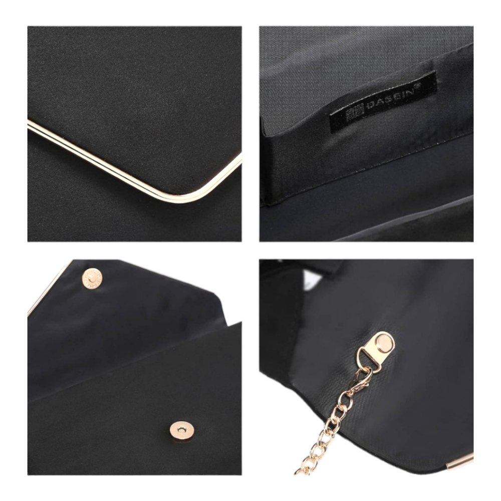 Women's Faux Suede Black Velvet Crossbody Clutch Bag W/ Gold Hardware - Picture 3 of 6
